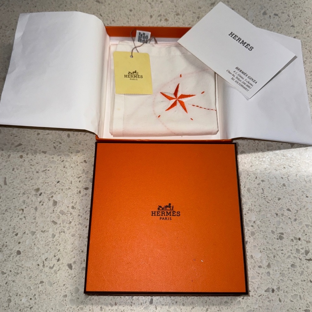 Hermes Cotton Handkerchief in original Hermes box with ribbon and tags